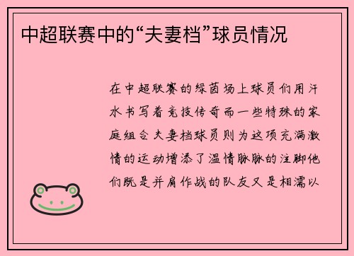 中超联赛中的“夫妻档”球员情况