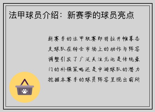 法甲球员介绍：新赛季的球员亮点