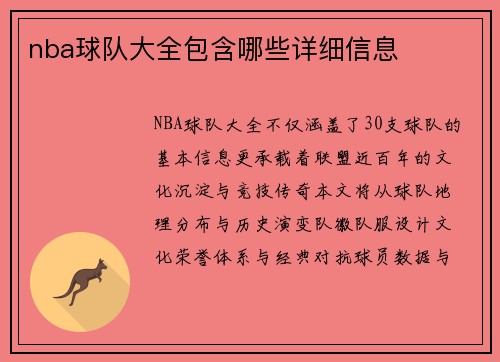 nba球队大全包含哪些详细信息